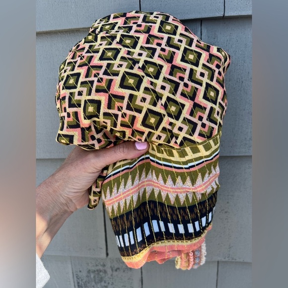 Conditions Apply green pink gold aztec beaded midi sundress sz S boho flowy - Picture 5 of 14